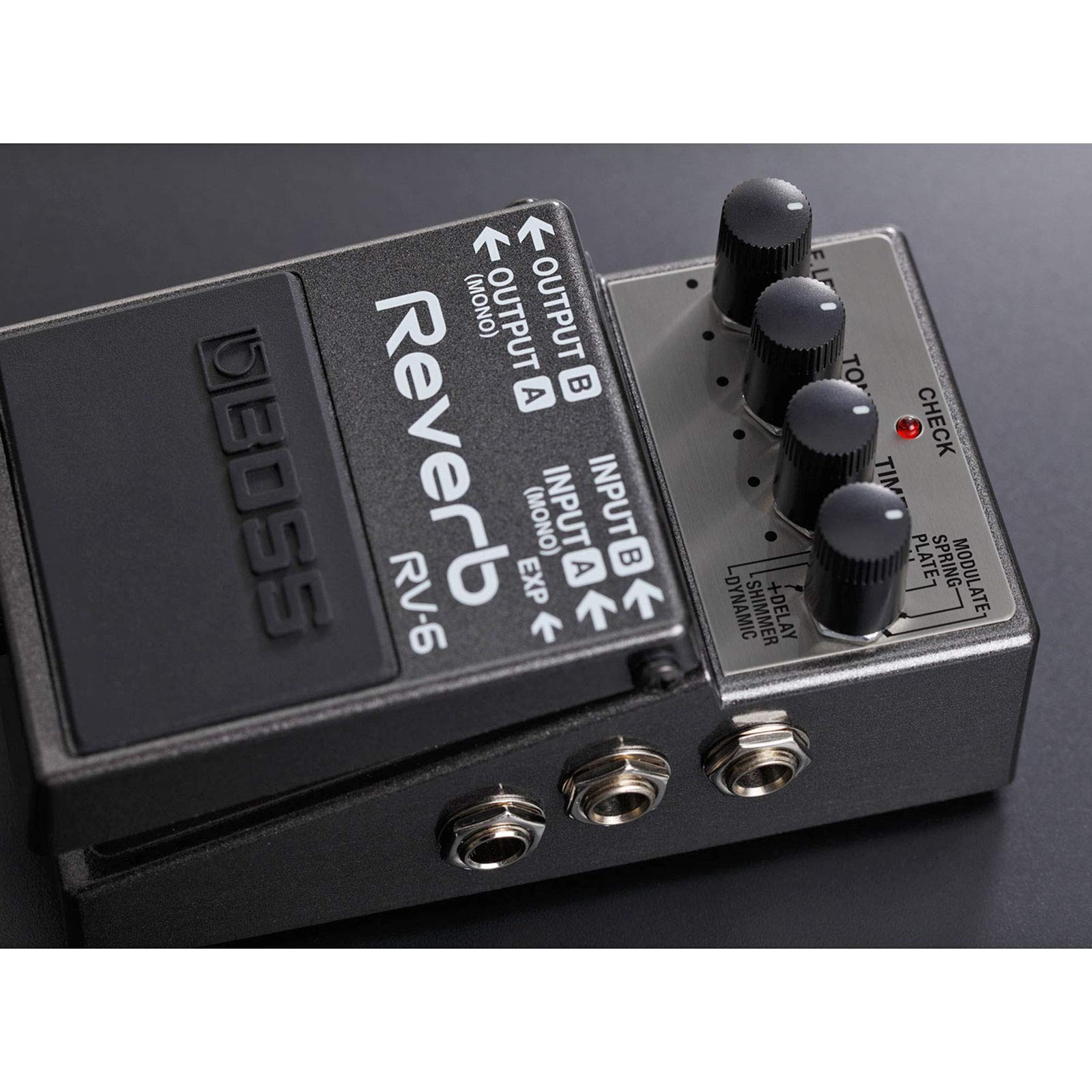 Boss RV-6 Reverb Pedal Studio Hall + alimentatore di rete Keepdrum 9 V