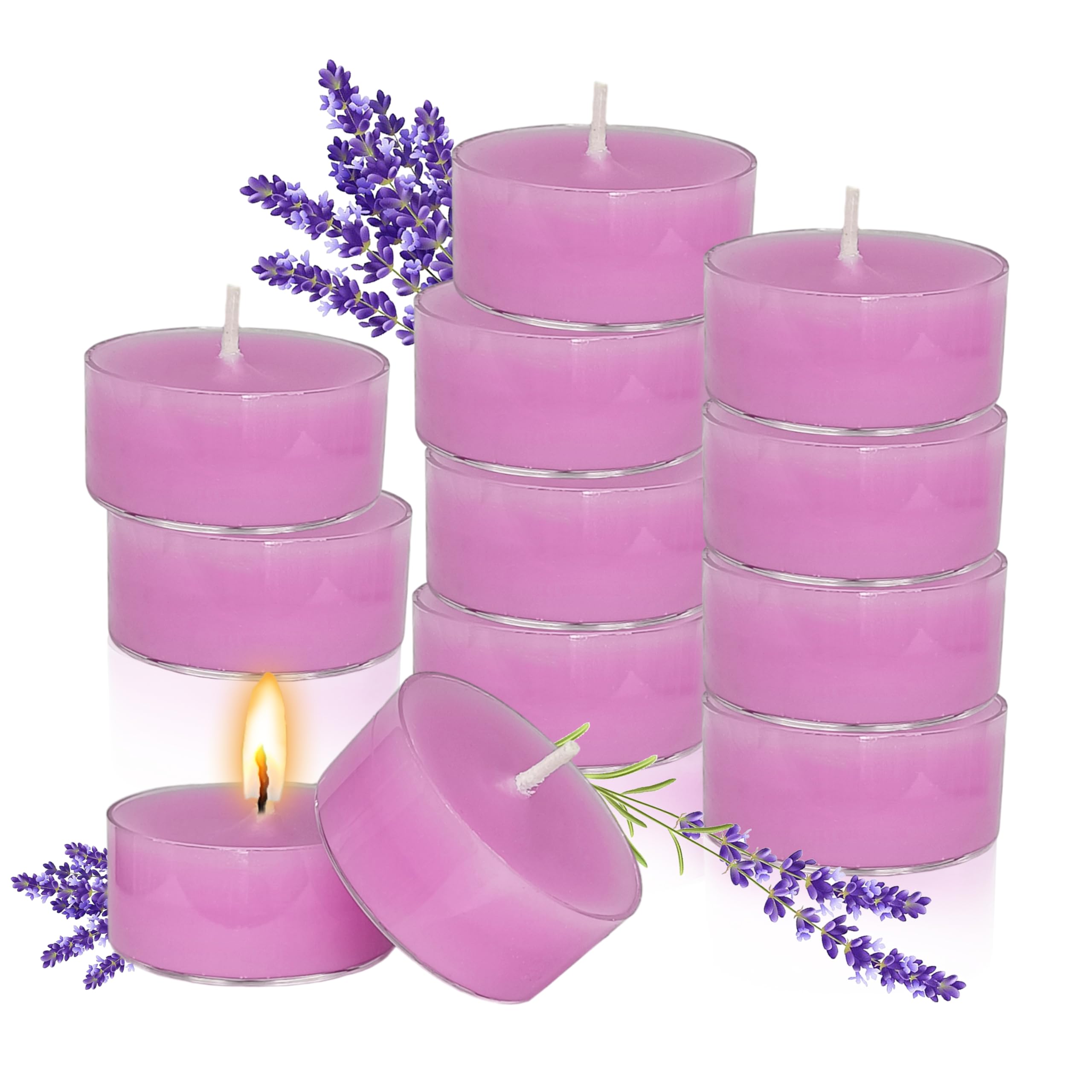 香りのティーライトキャンドル ミニアロマキャンドル 24個 円形 Tealight Candles 透明カップ蝋燭 燃焼6-7時間 家の装飾 暖茶 安息日 結婚式 緊急用 キャンドルセット (Purple-ラベンダーの香り)