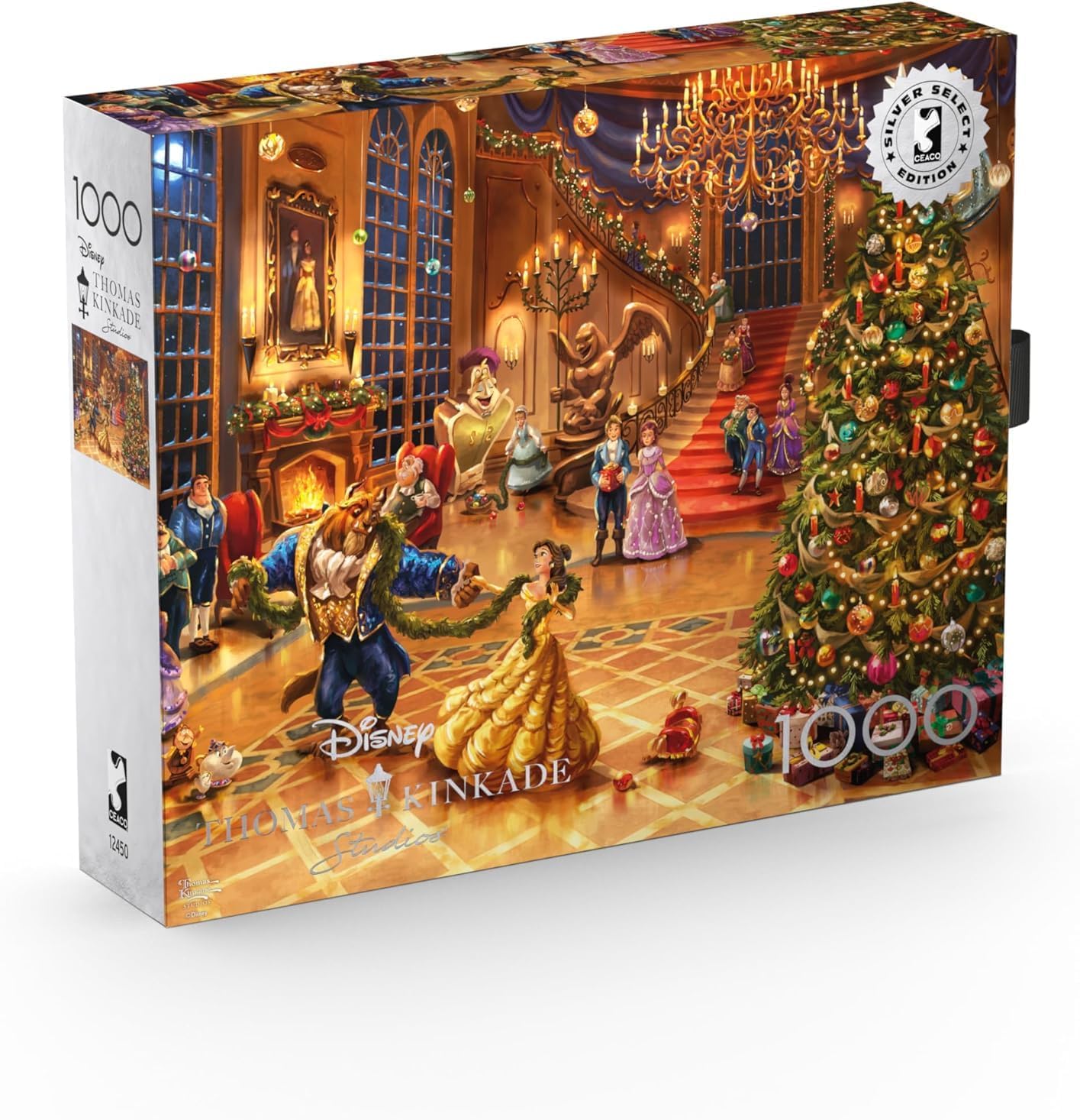 Buffalo Games - Disney - Thomas Kinkade - Beauty and The Beast Christmas Celebration - 1000 Piece Silver Select Jigsaw Puzzle, Holiday Puzzles for Adults – Winter Artwork, Festive Fun