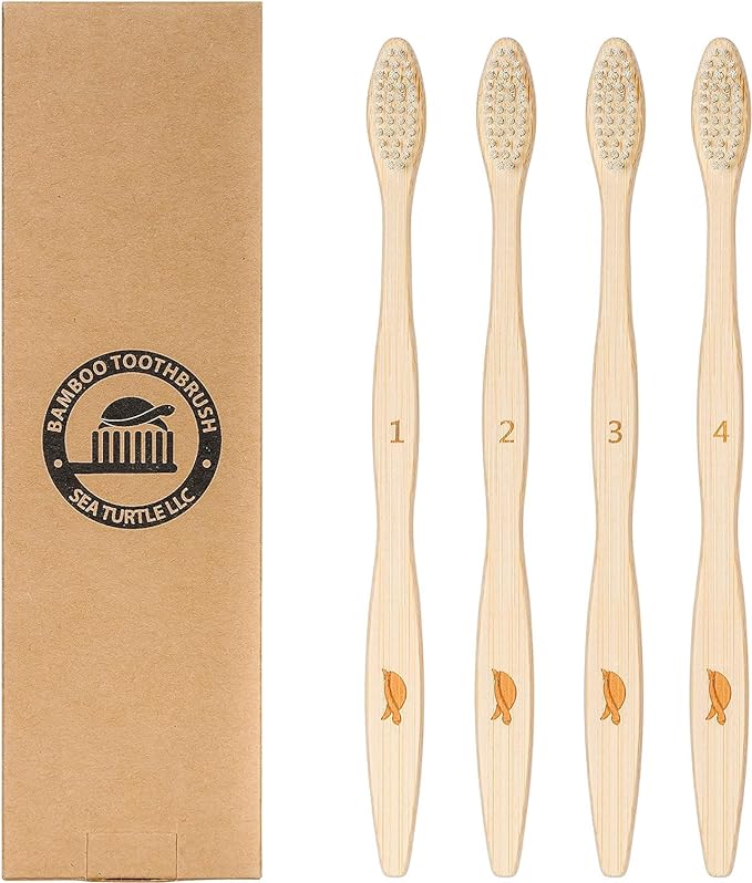 SeaTurtle Plant-Based Bristles, Bamboo Toothbrushes, Soft Natural Toothbrush for Adults (4 Pack)