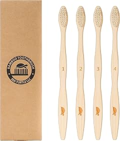 Sea Turtle Plant-Based Bristles Bamboo Toothbrushes Soft Natural Toothbrush for Adults 4 Pack