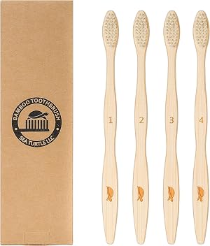 Sea Turtle Plant-Based Bristles Bamboo Toothbrushes Soft Natural Toothbrush for Adults 4 Pack