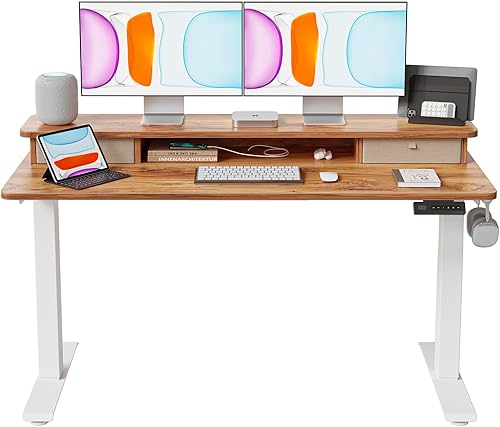 Miniatura 43 de BANTI Escritorio eléctrico de pie de 40 x 24 pulgadas con cajones dobles, mesa de pie ajustable en altura, escritorio de oficina en casa con estante