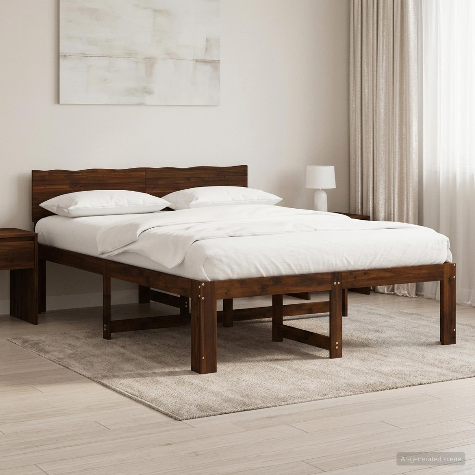 Festnight Bett 140x190 cm Holz Bettgestell Jugendbett Doppelbett Einzelbetten mit Kopfteil Bettrahmen Holzbett Massivholz Akazie