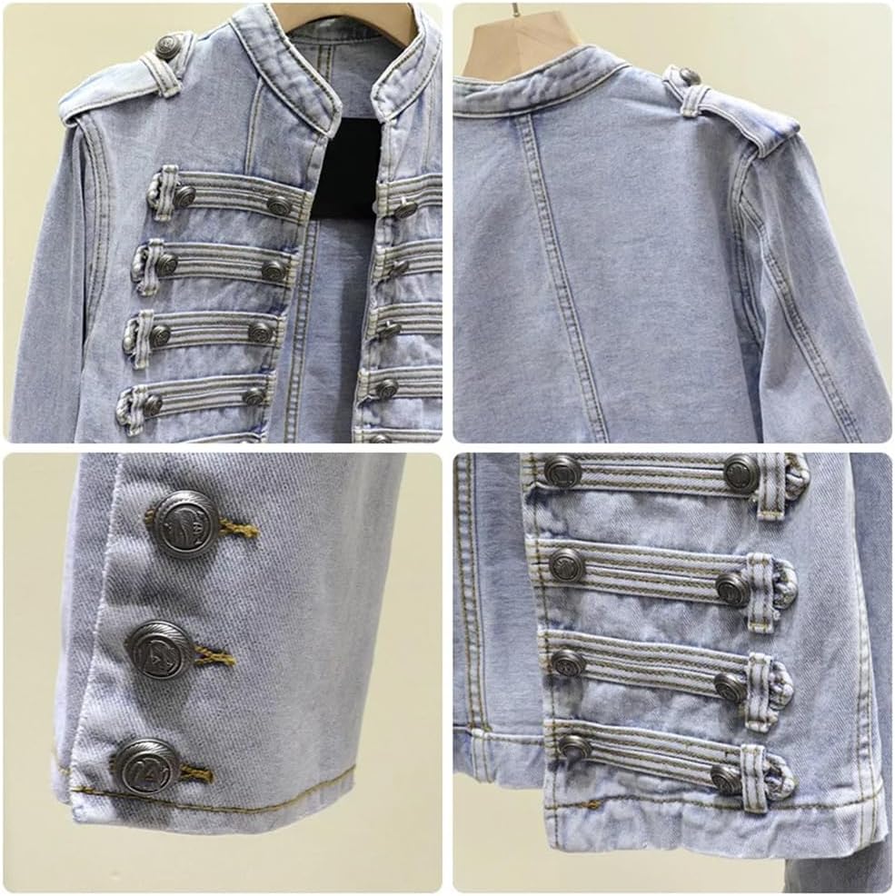 Dvbfufv Women's Vintage Stand Collar Denim Jackets Female All-Match Slim Short Denim Outerwear