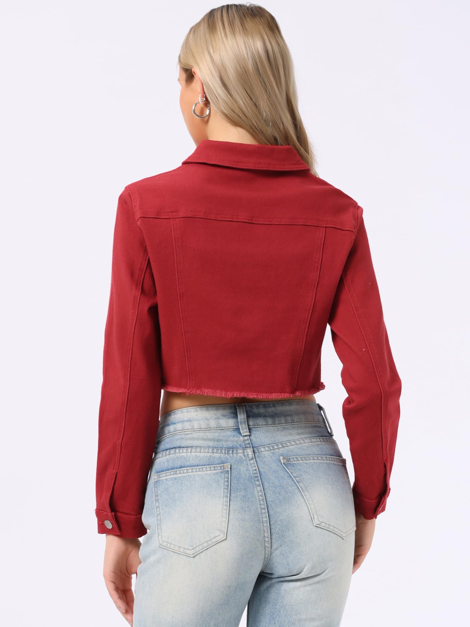 Allegra K Chaqueta vaquera para mujer Chaqueta vaquera recortada lavada con botones deshilachados