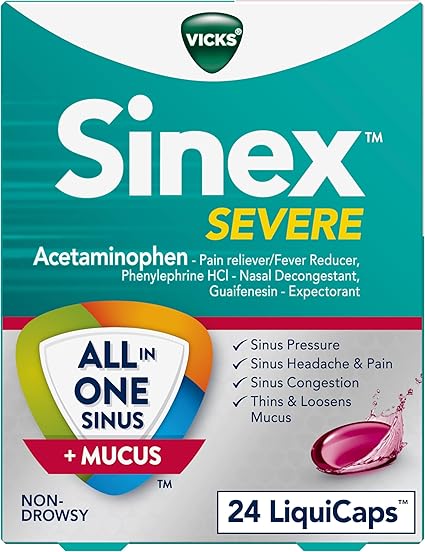 Vicks Sinex SEVERE, All-In-One Sinus + Mucus Relief, Non-Drowsy, Loosens
