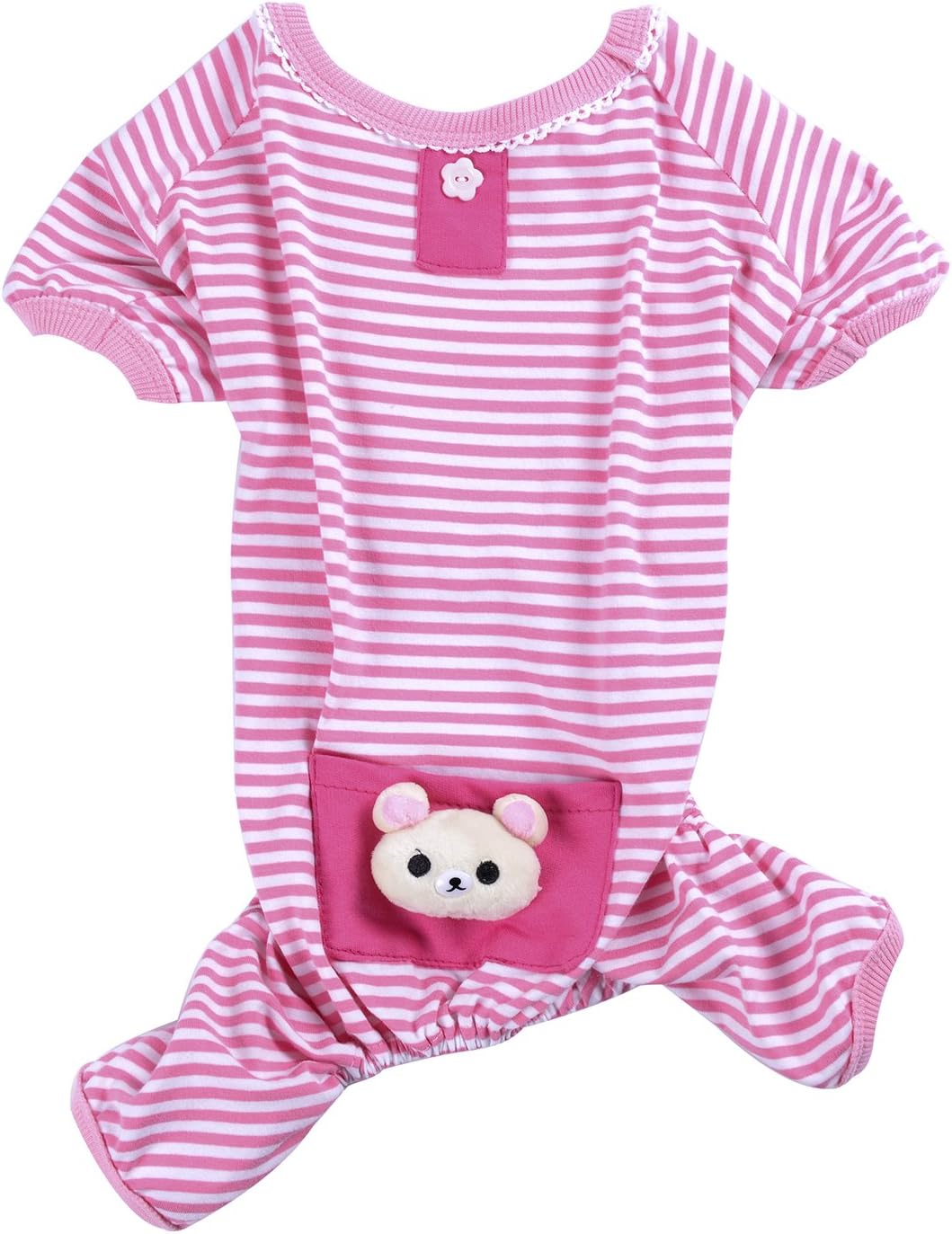 Woo Woo Pets Dog Pajamas Costumes Doggie PJS Puppy Jumpsuit Clothes Soft Pet Onesies Jammies Cute Stripe Cat Apparal Dog Shirt