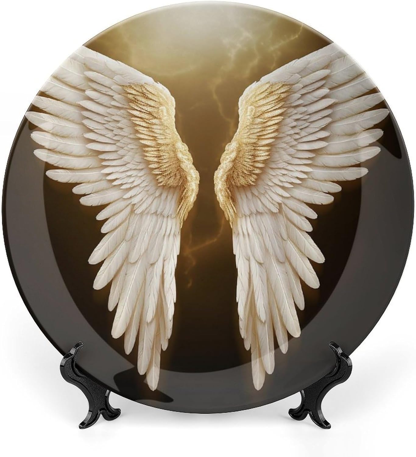 Angel Wing Bone China Decorative Plate for Art Crafts, Chinese Style Decorative Dish with Stand, Hanging Ceramic Plates Ornaments 6inch for Home, Office, Wall Decor