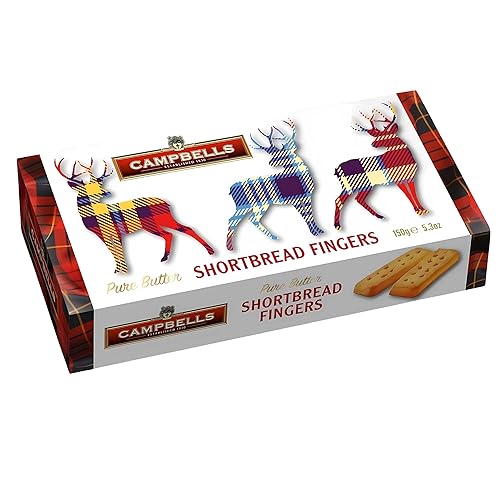 Campbells Shortbread Fingers Tartan Stag Cartón de 5.3 onzas (5.29 oz)  Galletas escocesas de mantequilla pura de Escocia, galletas de té británicas