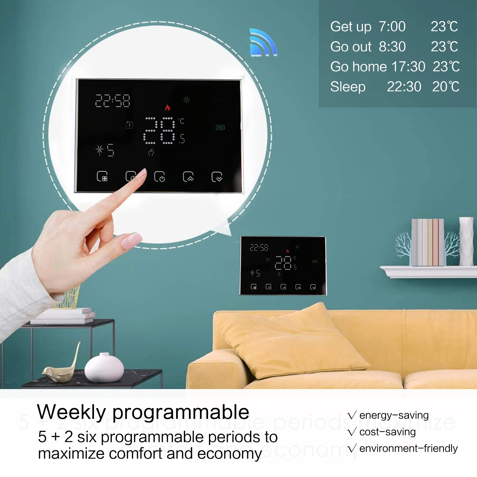 Termostat Smart RF Wifi dla kotła gazowego/wody programowalne ogrzewanie Termostat ścienny do pokoju Współpracuje z Alexa Google Home Wyświetlacz Dotykowy Wireless Regulator Temperatury