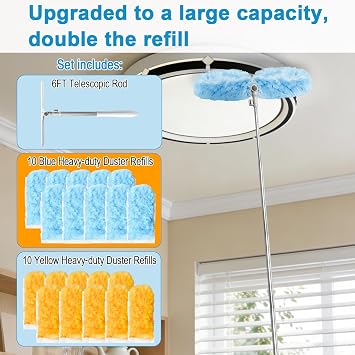 6 ft Extendable Duster Handle with 20 Refills, Duster with Extension Pole, Disposable Microfiber Dusting Pads for Home Cleaning,High Ceiling, Fan, Window, Hard-to-Reach Areas