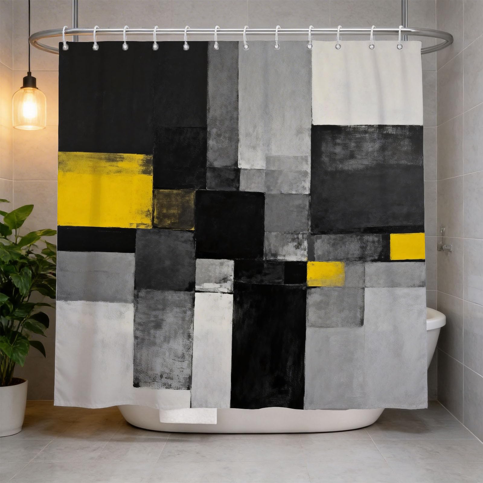 Hongduo 3D Geometric Art Shower Curtain for Stalls Bathtubs Simple Bathroom Decor Shower Curtain Set Polyester Fabric Waterproof 120x180cm/48X71 Inch with Hooks