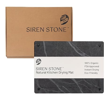 Siren Stone Natural Stone Dish Drying Mat 15.7" x 11.8", Slate Color - Diatomaceous Earth Kitchen Mat | Quick Drying, Non-Toxic, BPA-Free, Eco-Friendly | Female-Founded USA Brand