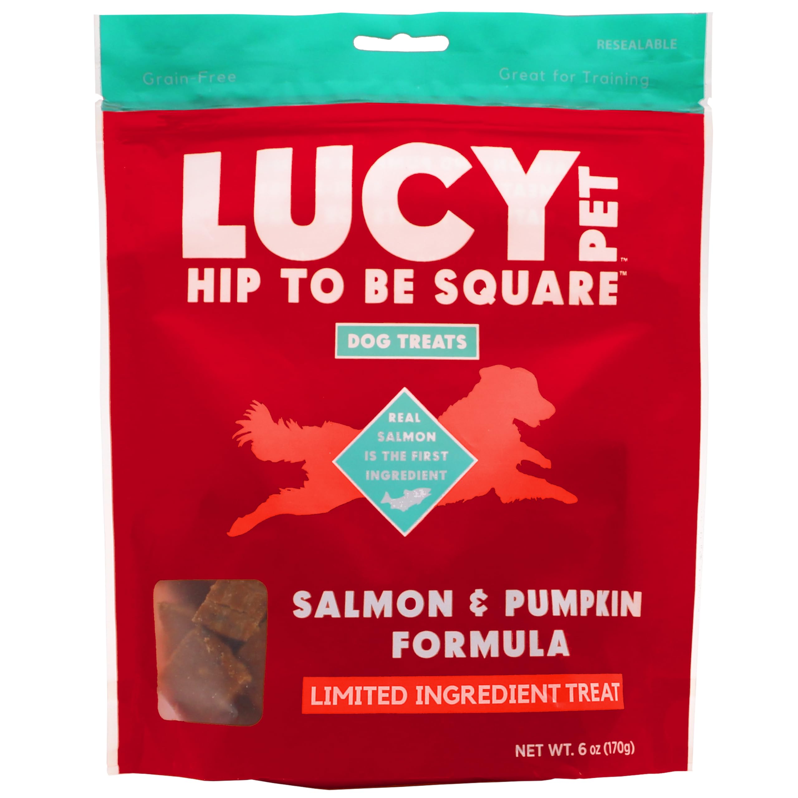 Lucy Pet Hip To Be Square Salmon And Pumpkin Dog Treats 6Oz
