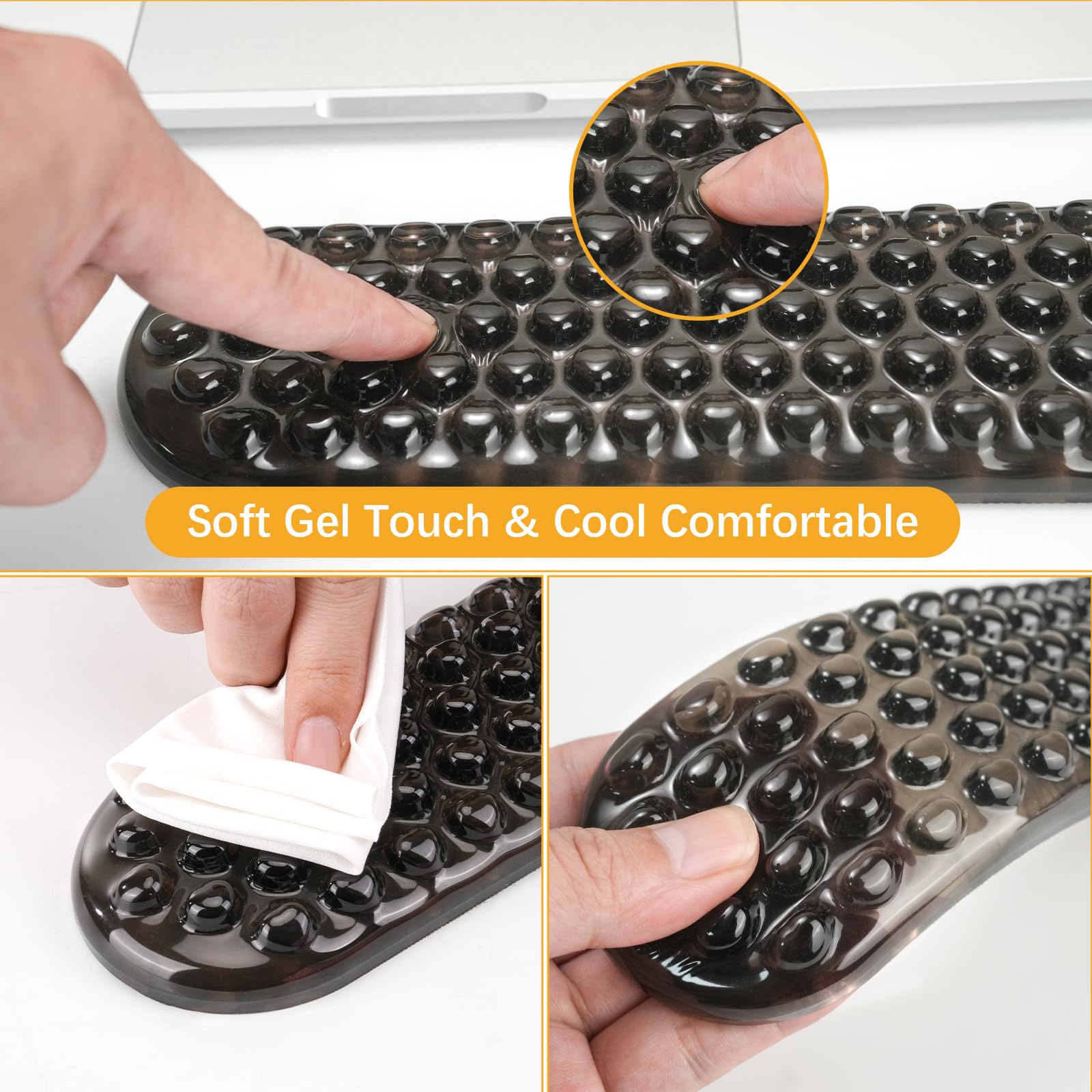 MOSISO Supporto Poggiapolsi Gel per Set Tastiera Mouse Ergonomici Massaggio, Base Antiscivolo Sollievo Dolore&Tappetino Digitare Gel Morbido Rinfrescante per Computer Casa Ufficio, Nero