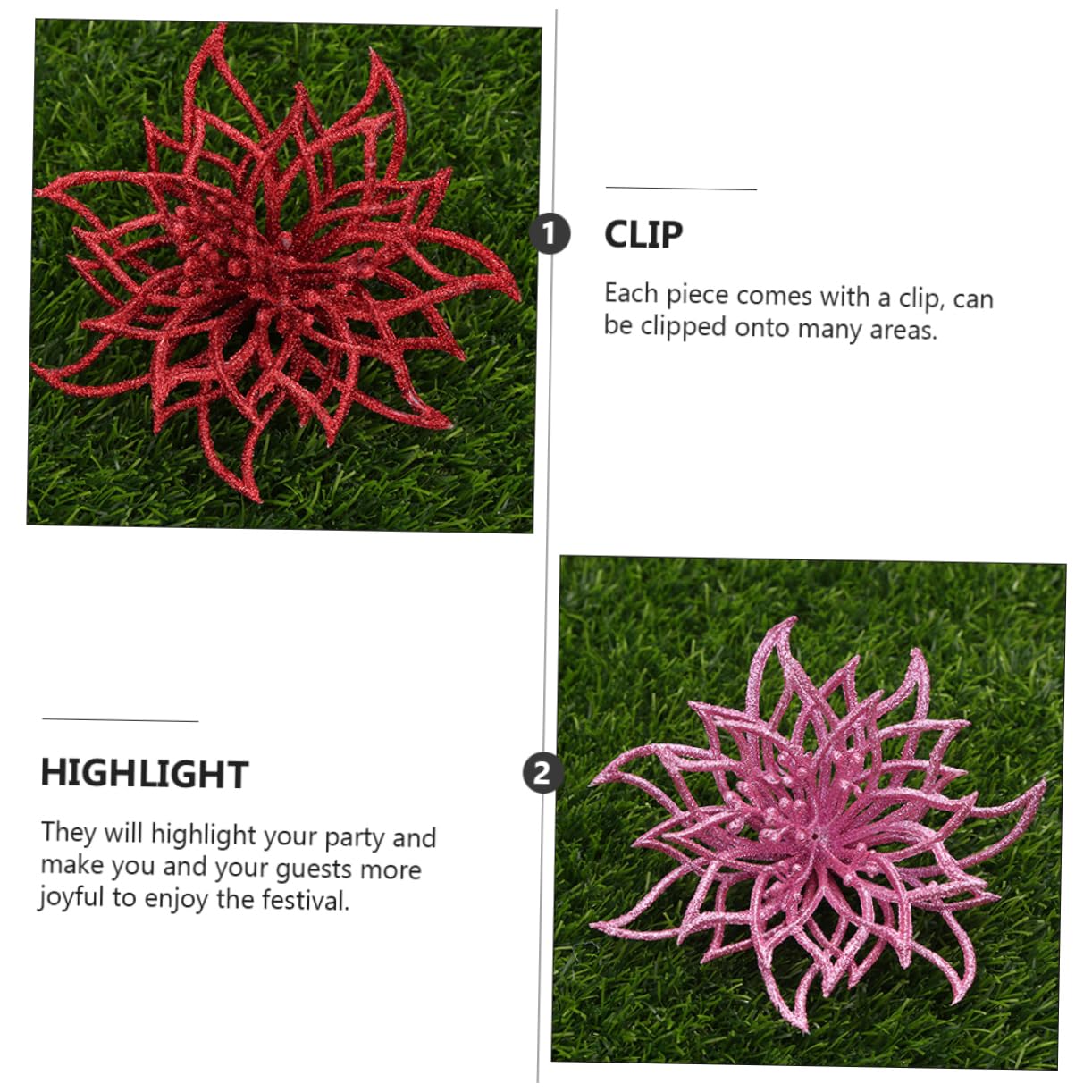 10pieza Flores Artificiales De Navidad Brillantes para Decoración De Fiesta Accesorios De Flores para Guirnalda y Árbol De Navidad Adorno De Poinsettia para Bodas y Celebraciones