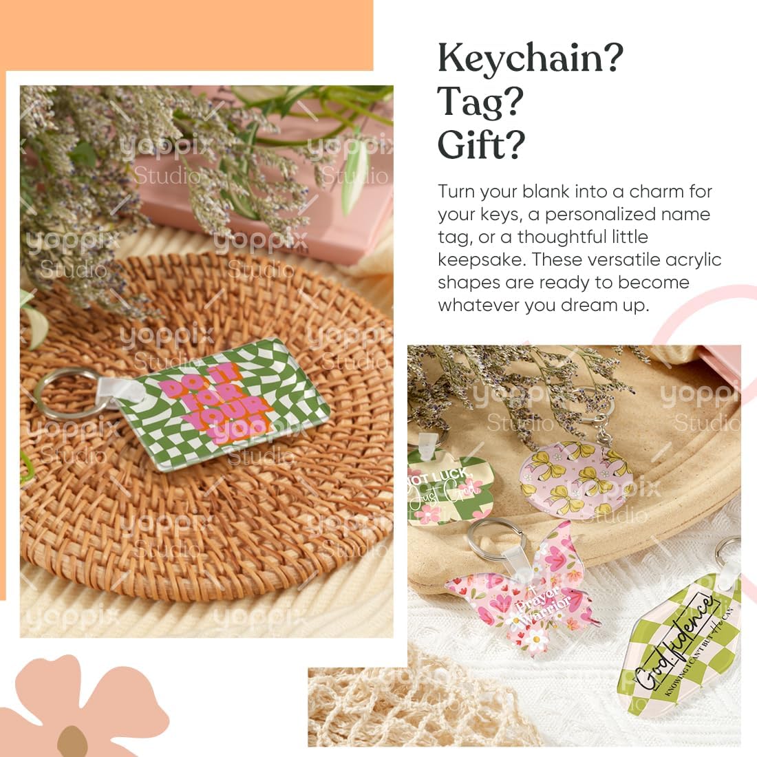 90 Pcs Sublimation Acrylic Keychain Blanks, with 30 Fixing Clips and 30 Key Rings for Heat Transfer Keychain Bag Decor Pet Necklace Christmas Tree Decor, Home Gift Crafts Supplies - Image 4