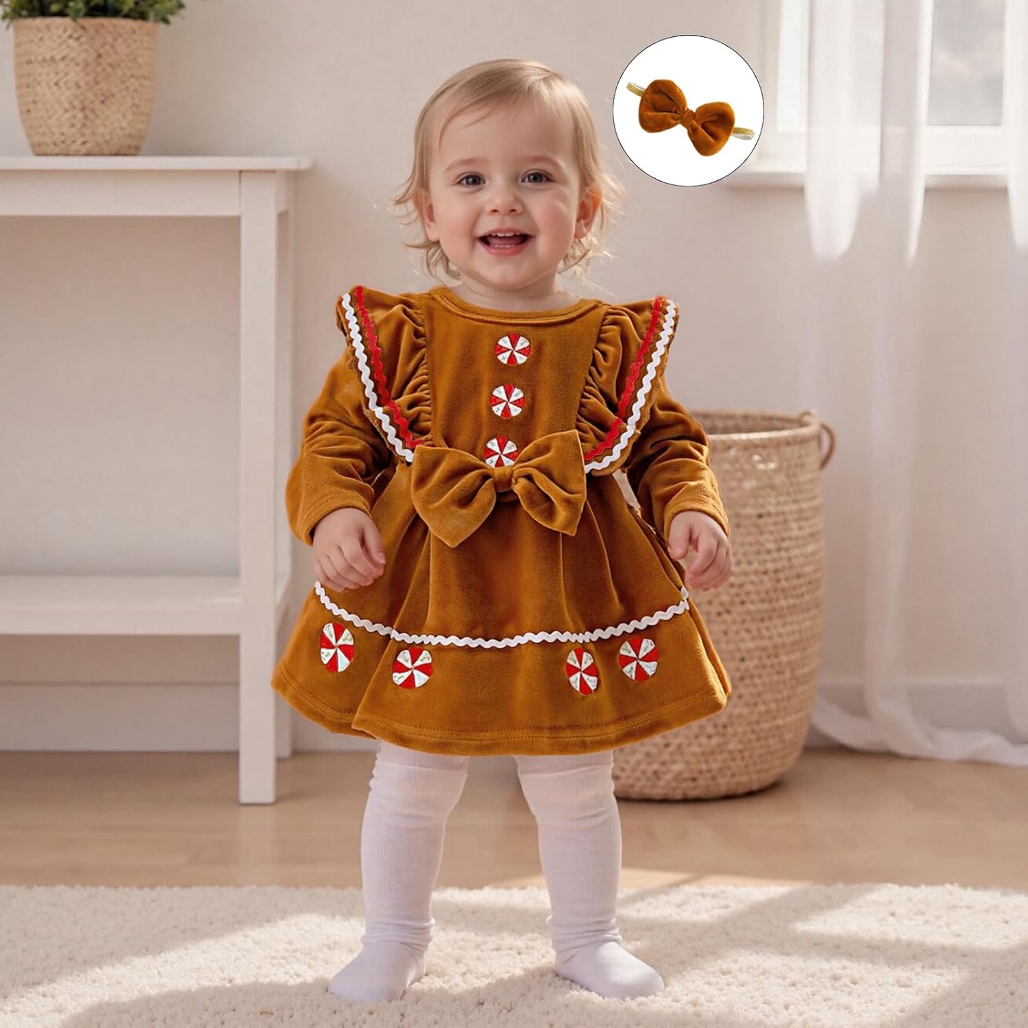 My First Christmas Baby Girl Outfit Gingerbread Man Newborn Long Sleeve Romper Dress Infant Fall Weinter Clothes - Image 2