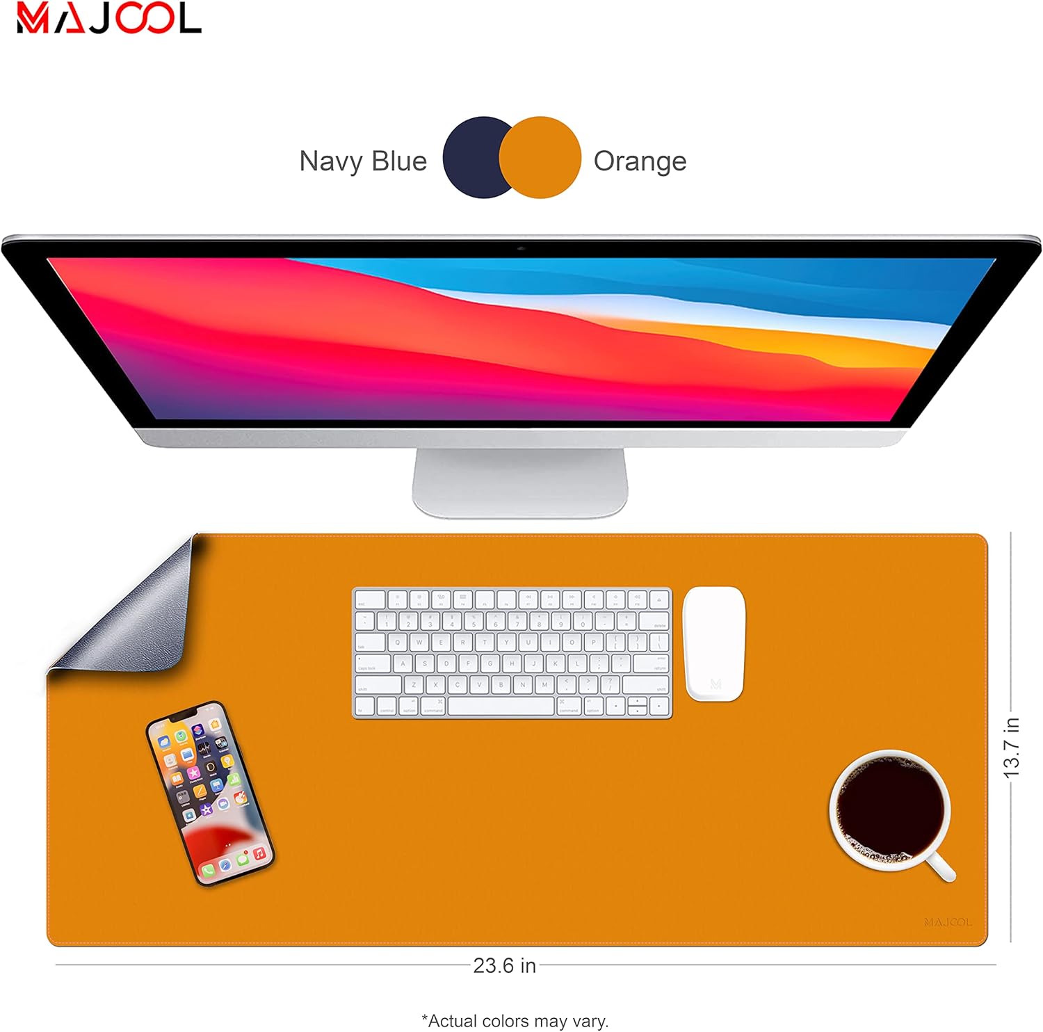 MAJOOL Leather Double-Sided Desk Pad Protector, Mouse Pad, Office Desk Mat, Large Mouse Pad Waterproof Desk Writing Pad for Laptop Computer Desk (23.6"x13.7") (Baby Blue | Baby Pink)