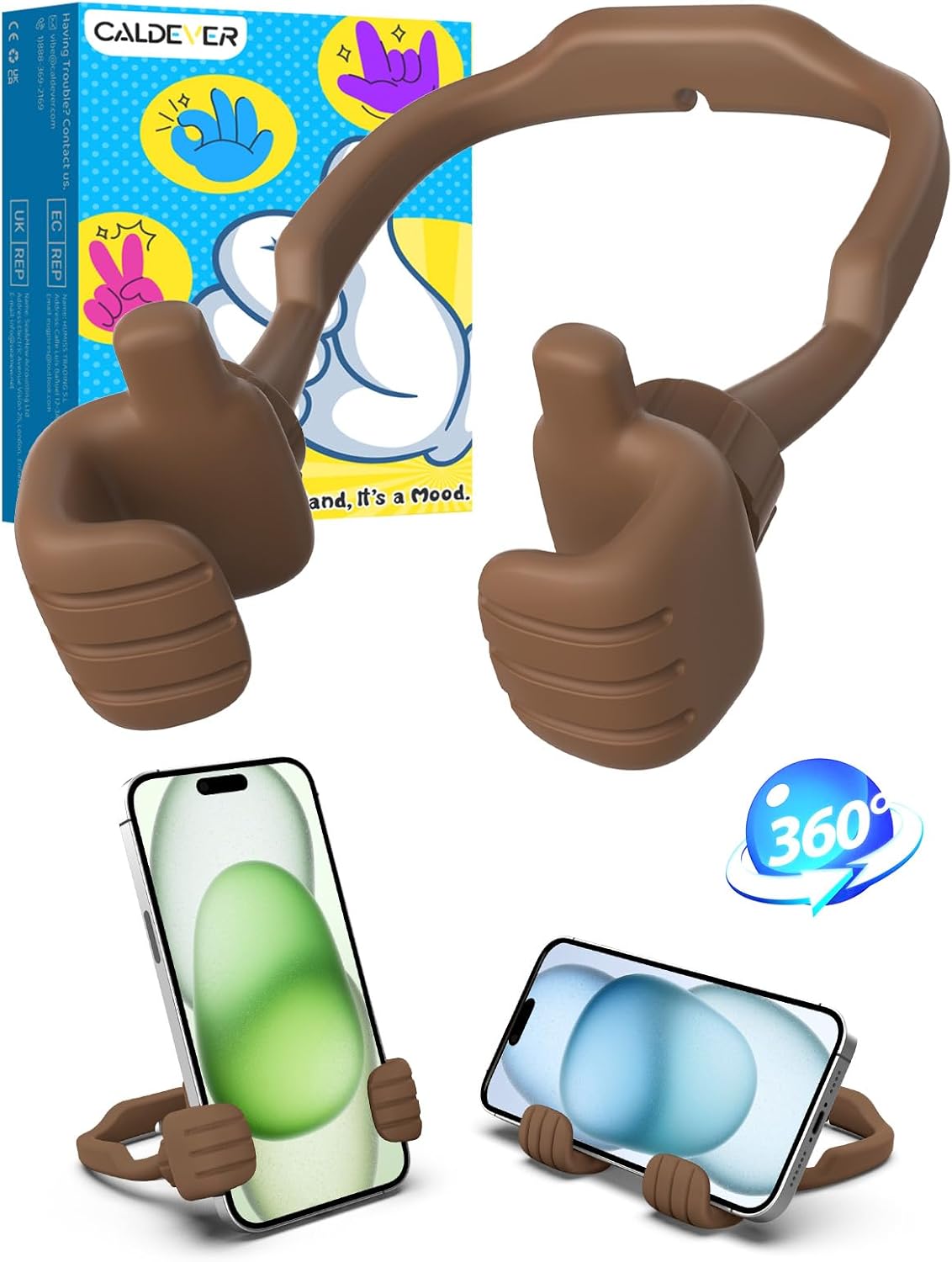 Christmas Stocking Stuffers for Teens Boys Men Cell Phone Holder: Patented Thumbs Up Phone Stand Funny Gifts for Adults Kids Teenager Husband Friend Coworkers Phone Accessories Cool Gadgets Brown 1 Brown