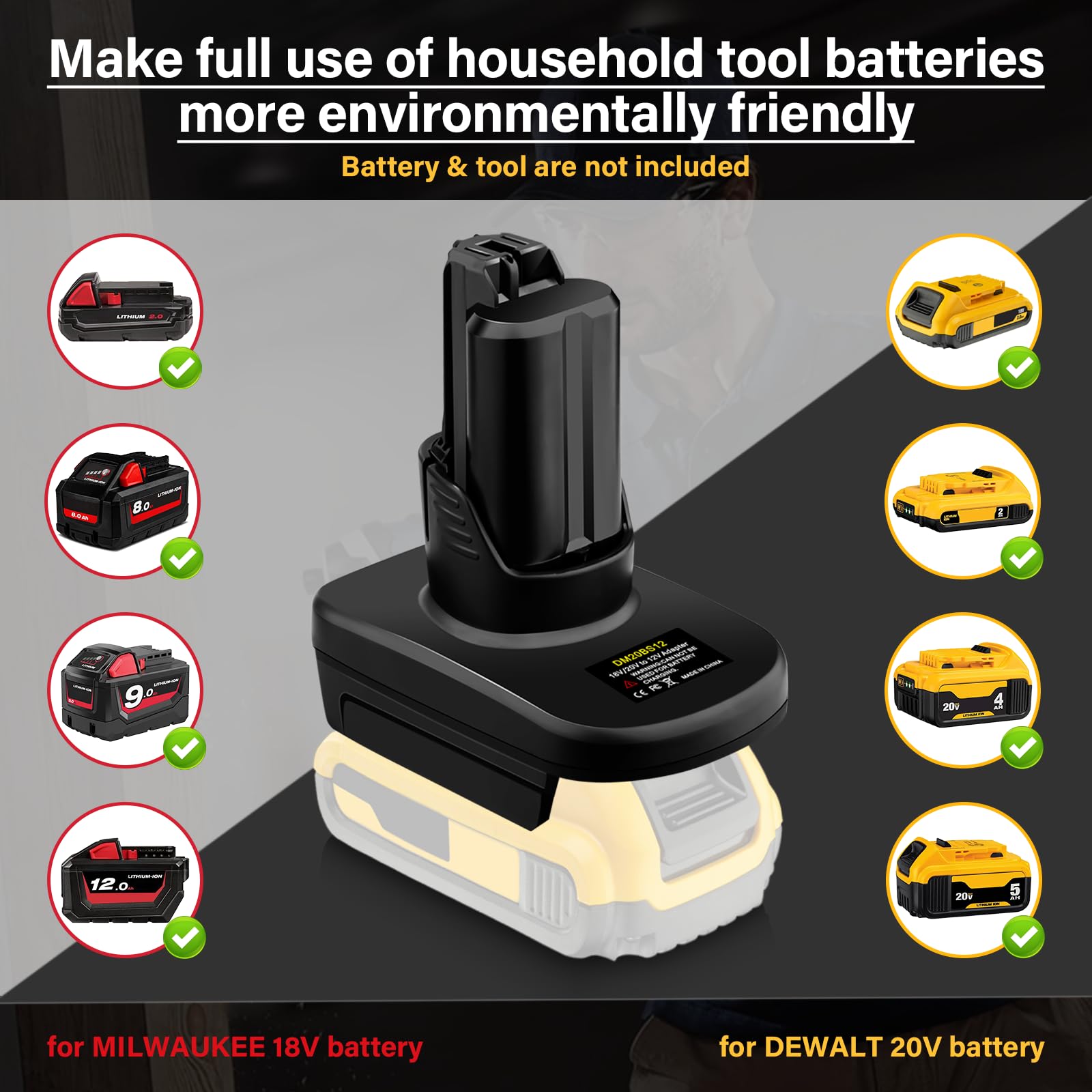 Battery Adapter Converter - DeWalt 20V & Milwaukee M18 To Bosch 12V/10.8V Power Tool Adapter 2 thumbnail image