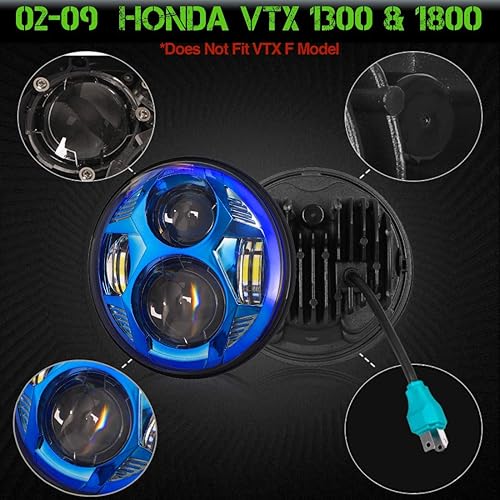 Miniatura 3 de VTX - Kit de faros LED de 5 34 pulgadas con soporte y herrajes, Plug and Play Daymaker - Compatible con modelos Honda VTX no F (azul)