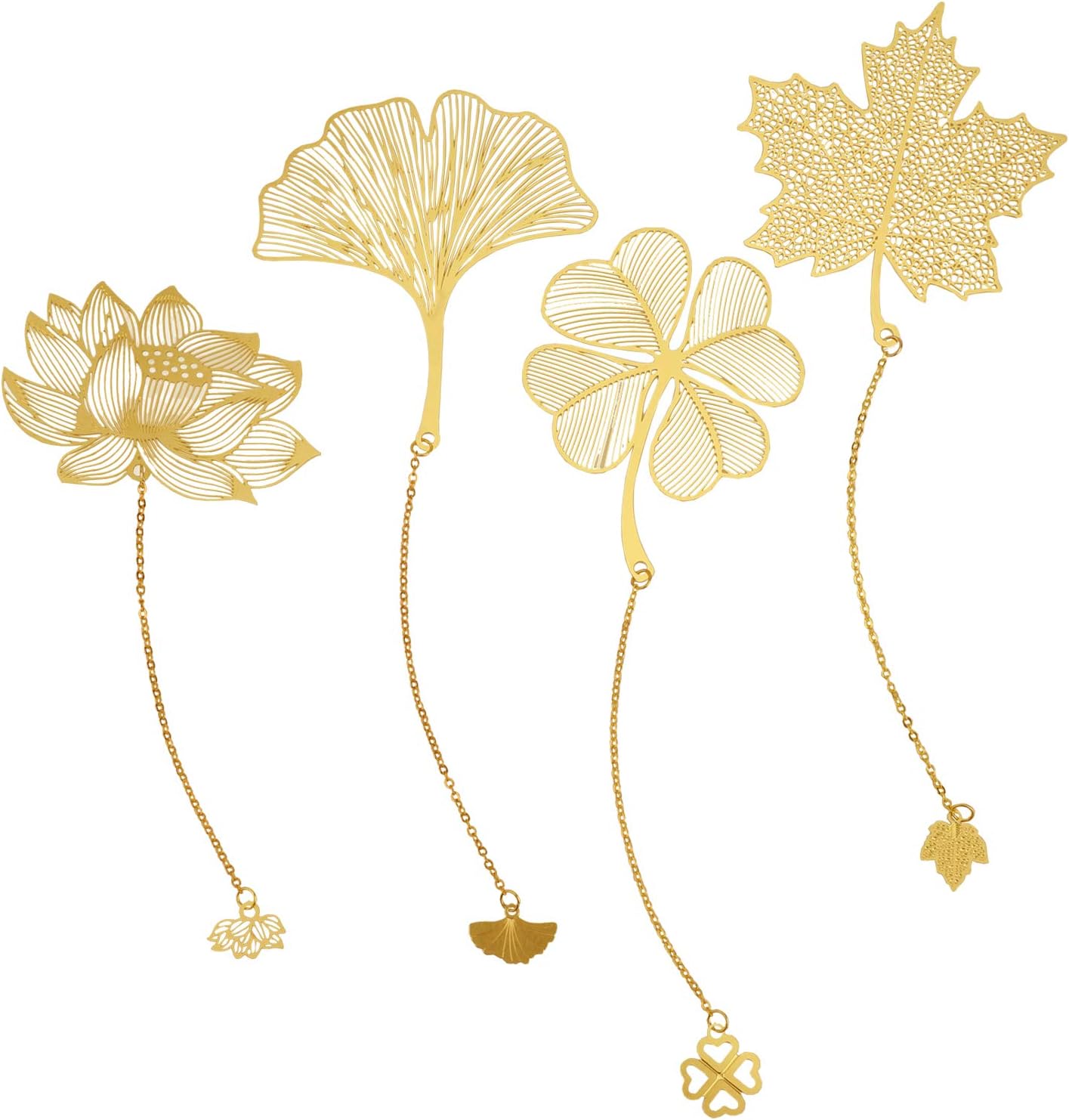 4 Pack Metal Bookmarks with Chain, Golden Hollow Bookmark for Book Lovers, Writers, Readers, Children, Teens, Men, Women, Adults