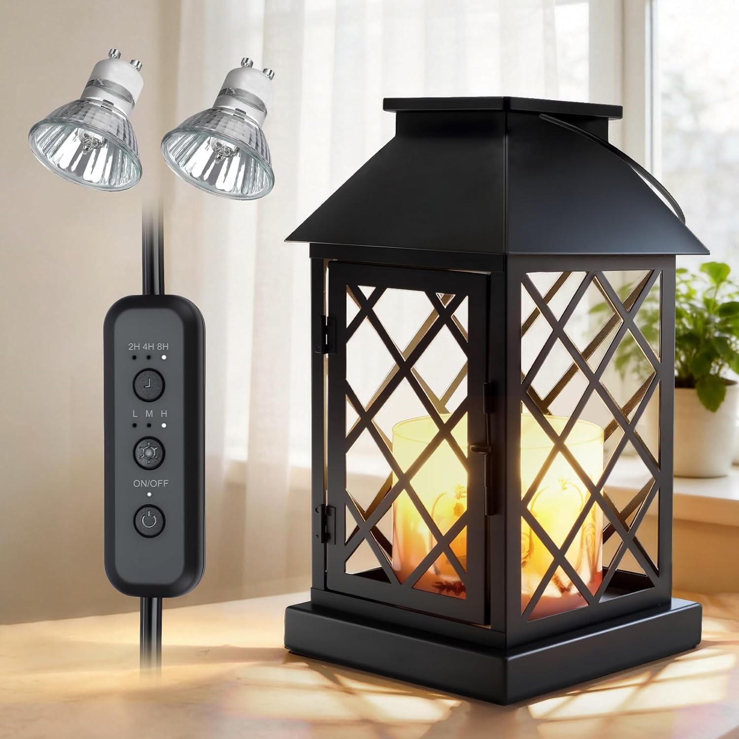 Candle Warmer Lamp with Timer, Dimmable Candle Warmer Lantern for Large 3 Wick Jar Candles Vintage Enclosed Metal Candle Lamp Farmhouse, Wax Melts Warmer, Home Decor Birthday Gifts for Women Mom