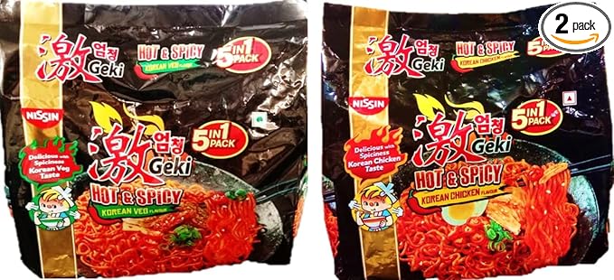 Nissin Hot & Spicy Korean Veg Flavour 400g + Nissin Hot & Spicy Korean Chicken Flavour 400g (Unique)