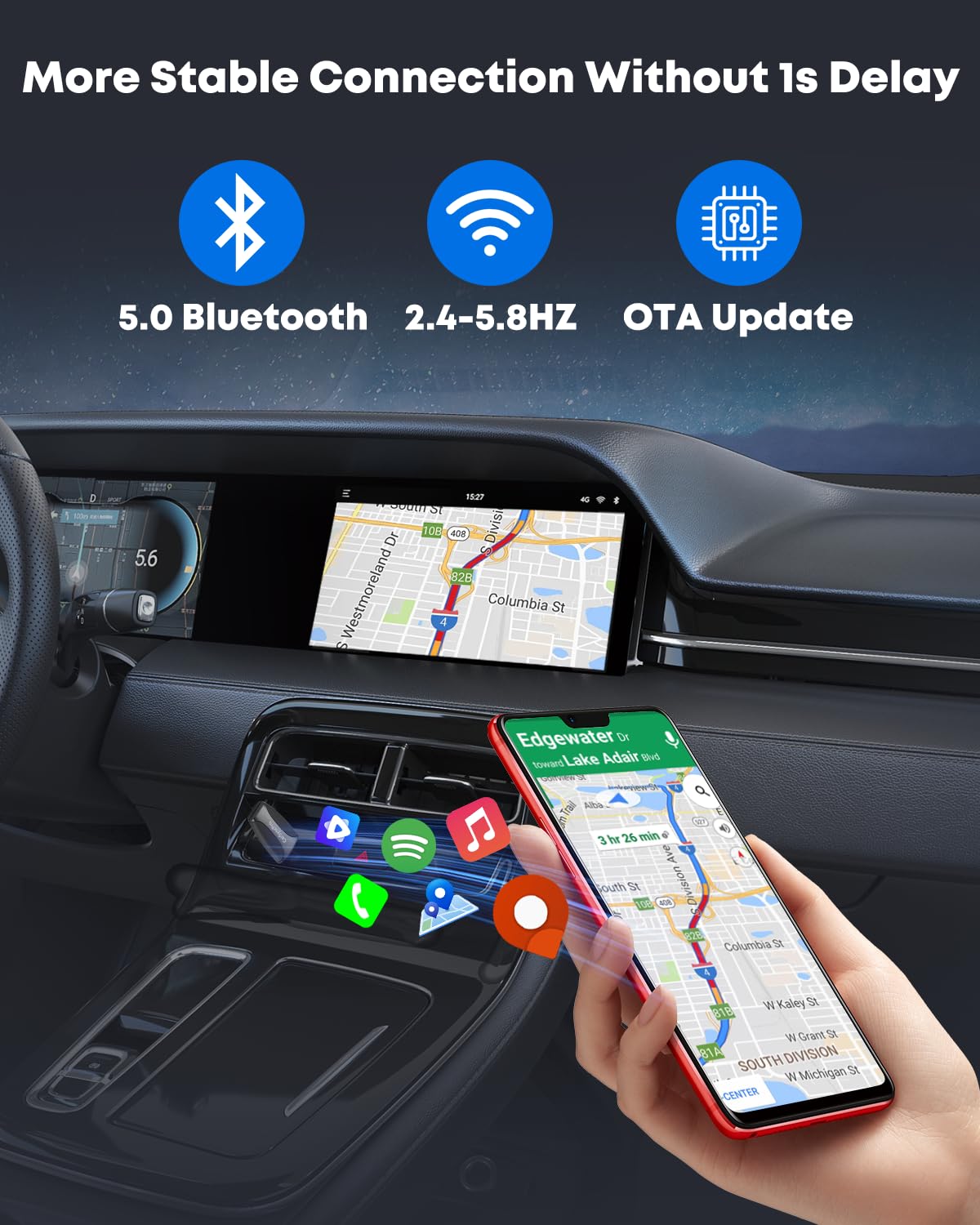Adattatore automatico wireless CarPlay e Android: connessione rapida e stabile, Plug & Play, regolazione universale per iOS 10+/Android 11+, trasforma il tuo sistema cablato in wireless con Type-C