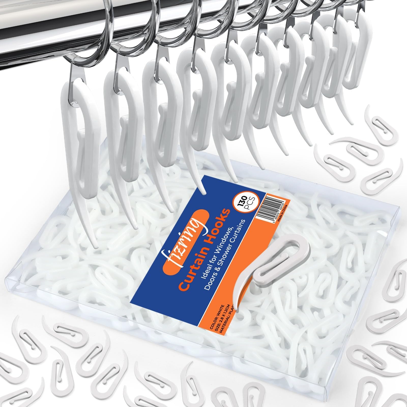 130 Pack Curtain Hooks Plastic White โ 2.8cm x 1.2cm Premium & Heavy-Duty Drapery Hooks - Ideal for Windows, Doors & Shower Curtains - Fits All Types of Curtains