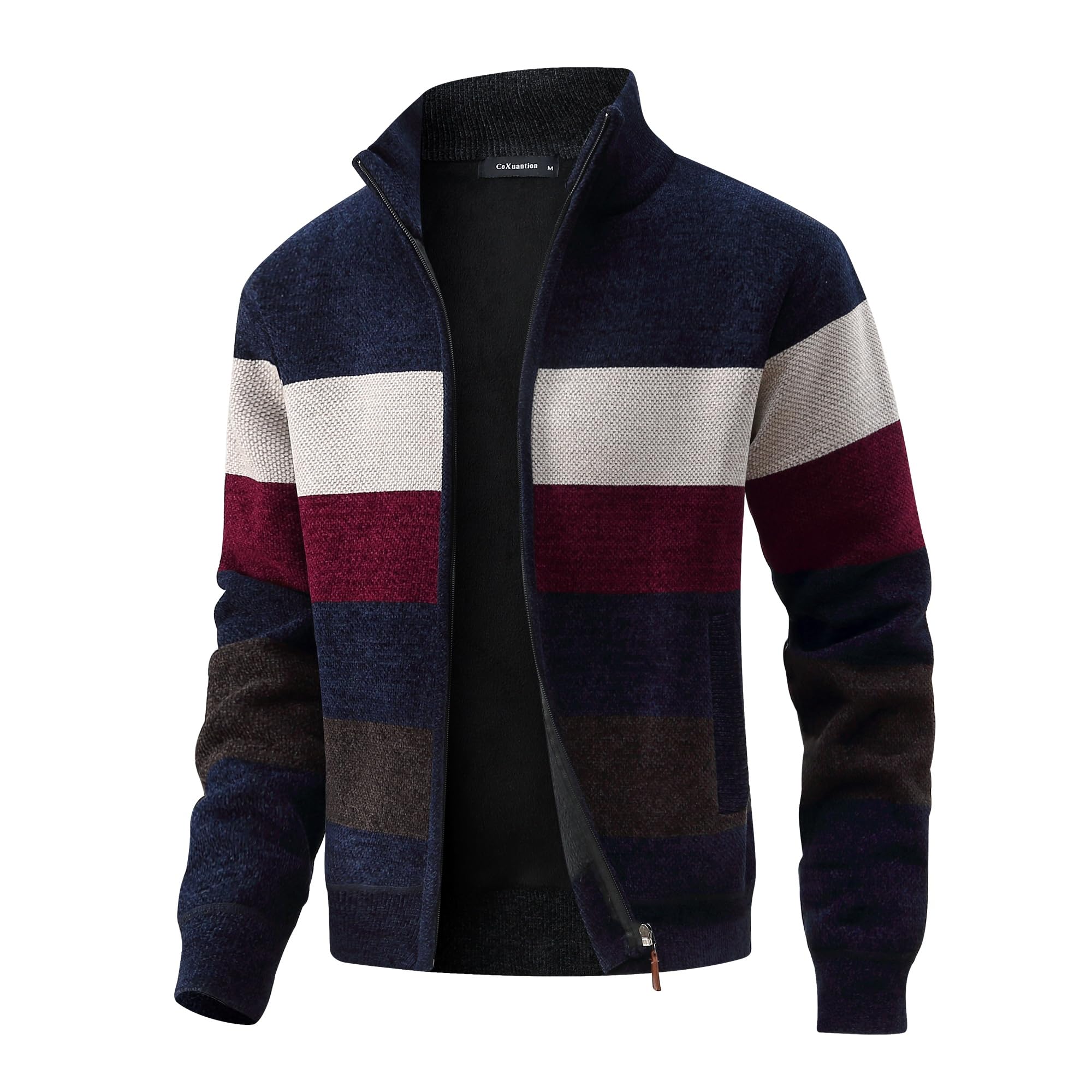 Uomo Invernale Cardigan Felpa Stand Colletto Lavorato a Maglia Maglione Cerniera Cappotto in Pile Giubbotto Slim Calda Manica Lunga