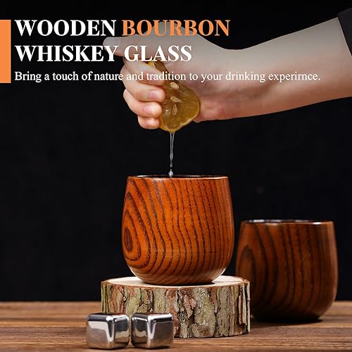 Miniatura 6 de Vaso de whisky de madera carbonizada  Vidrio de madera maciza hecho a mano para hombres  Regalos únicos de bourbon, vaso de whisky único irrompible
