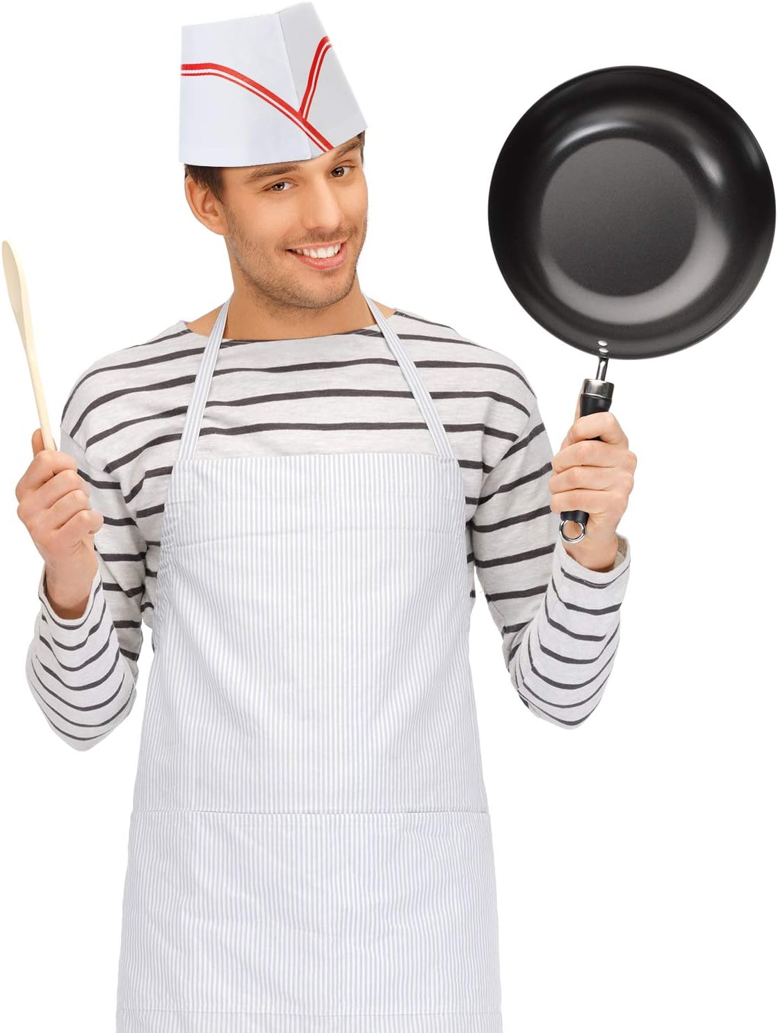 BBTO 10 Pieces Soda Jerk Paper Hats Food Server Cap Retro Chef Caps with Red Strips for Theme Restaurant Party