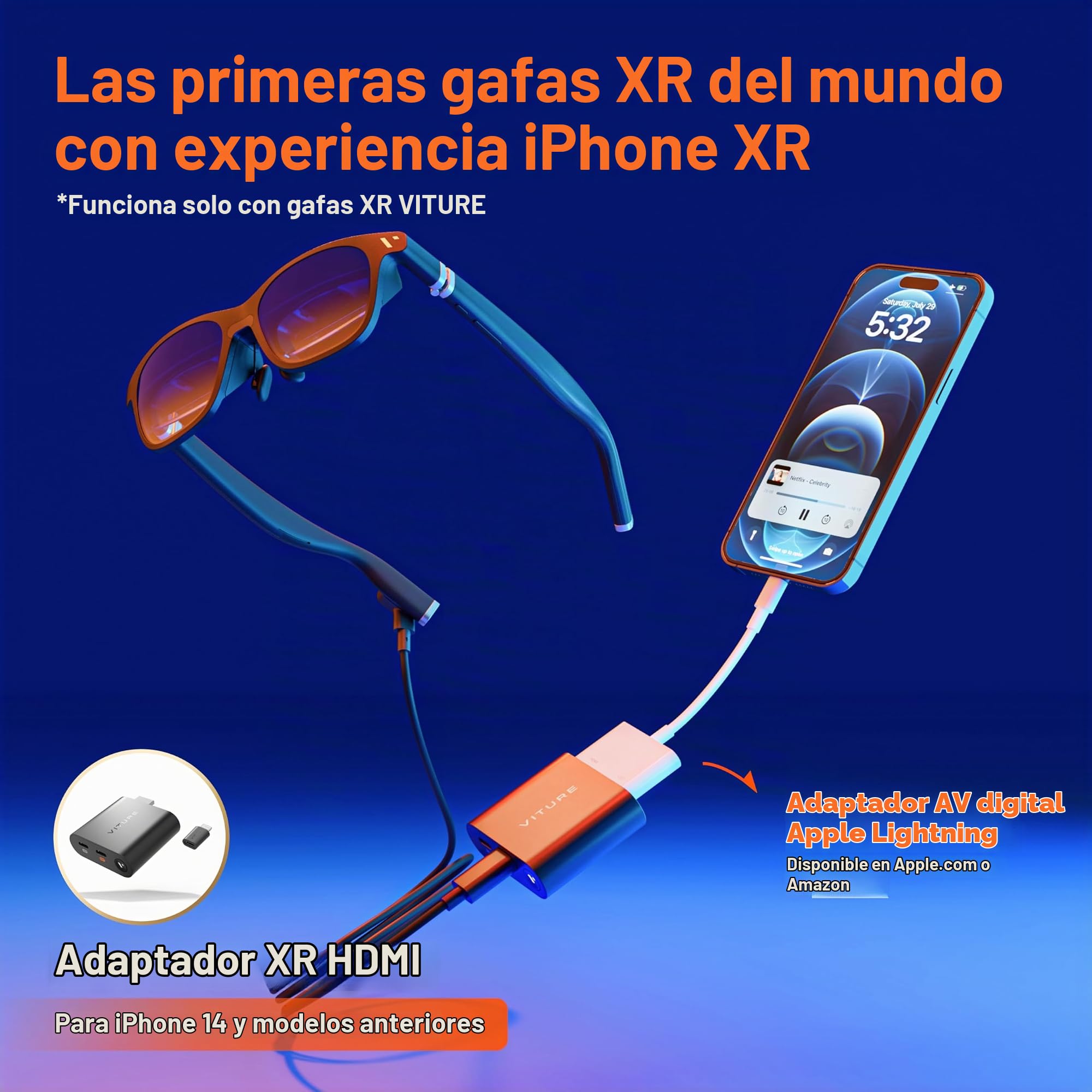 VITURE Luma Pro Gafas XR & HDMI XR Adapter para iPhone 14 Y Anteriores, Múltiples Pantallas Virtuales, 3Dof Mejorado & Vídeo VR, Carga Mientras Juegas, Juego Directo En PS/Xbx/Consolas
