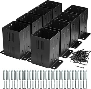 Eapele 4x4 Wood Fence Post Anchor Base, Thick Steel and Black Powder Coated, Come with Wood Screws and Concrete Anchors(Set of 8)