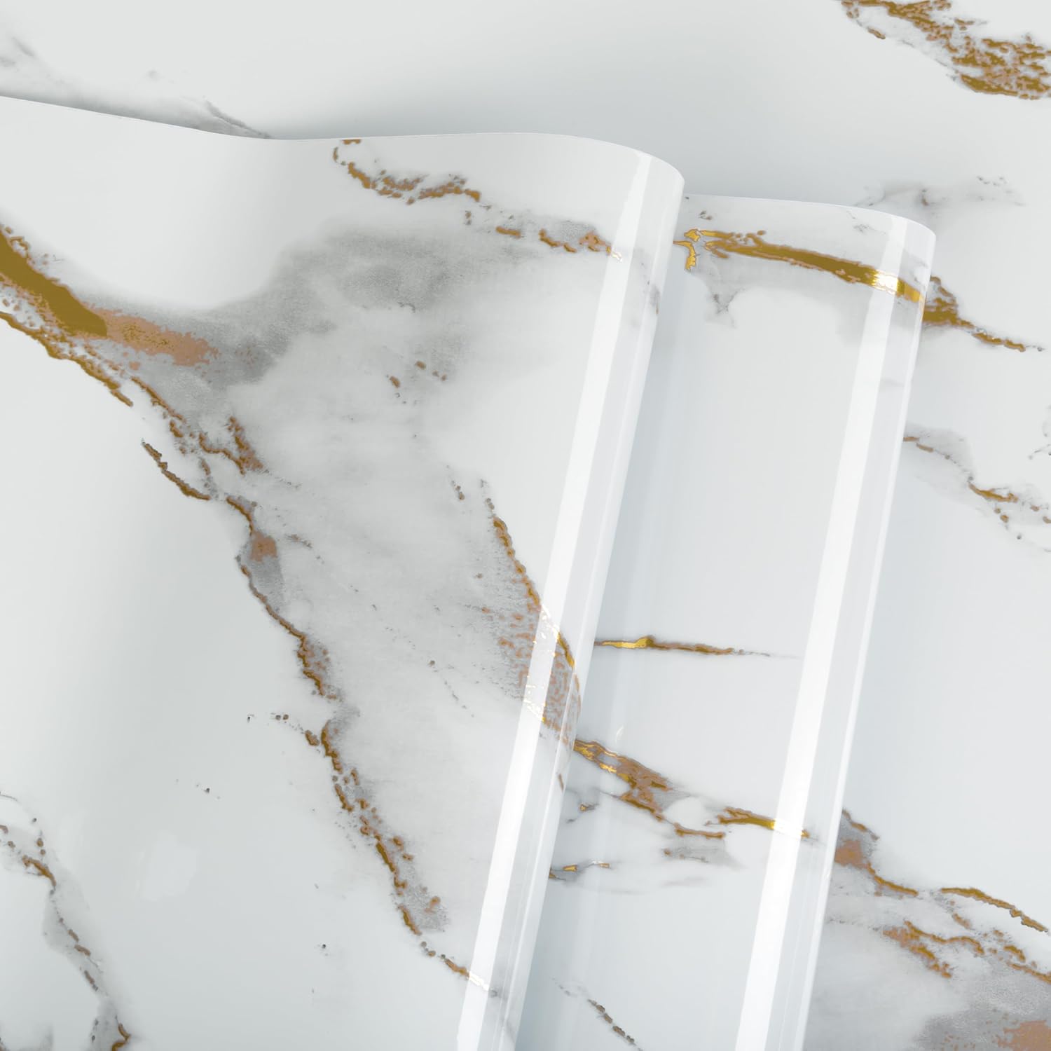 Abyssaly Marble Contact Paper White Gold Granite Peel and Stick Wallpaper for Countertop Self-Adhesive Thickening Wall Paper for Kitchen Bathroom and Furniture (15.7" x 118")