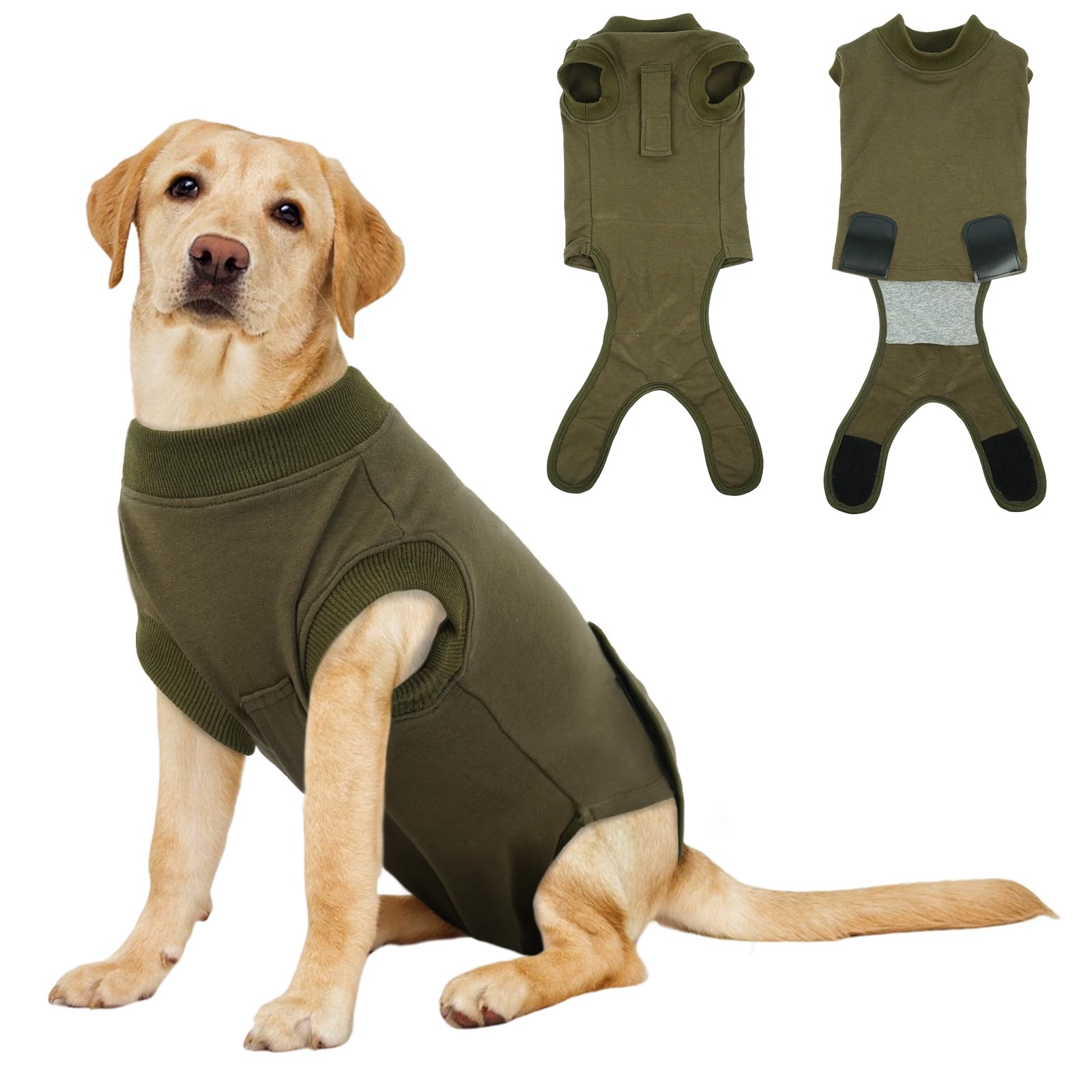 OP Body para perro de castración – Traje quirúrgico para perro | alternativa al cuello | transpirable, suave y elástico | evita lamer y rascar | Para perros y perras, verde ejército XL