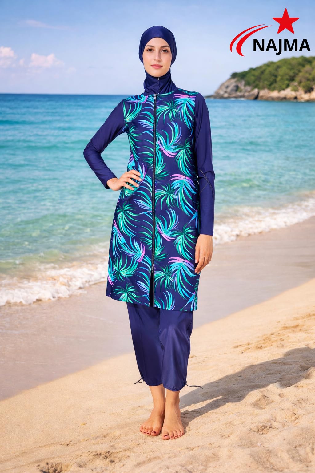 Burkini Fleuri,avec Soutien Gorge,4 piéce Burkini Femme Fleuri– Maillot de Bain Modeste avec Hijab – Anti-UV,