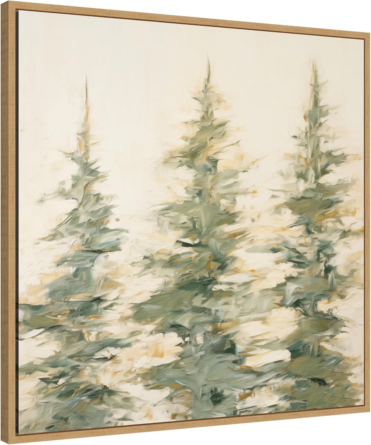 Kate and Laurel Sylvie Evergreen Trees Abstract Framed Canvas Wall Art by The Creative Bunch Studio 30 x 30 Natural, Rustic Farmhouse, Landscapes, Nature Art for Wall Decor, Living Room, Bedroom