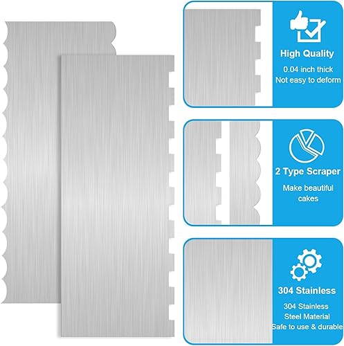 Miniatura 10 de DUALSHINE Kit de 3 piezas de suministros de decoración de pasteles, raspador de tartas, juego de herramientas más suaves de 9 pulgadas, raspador de