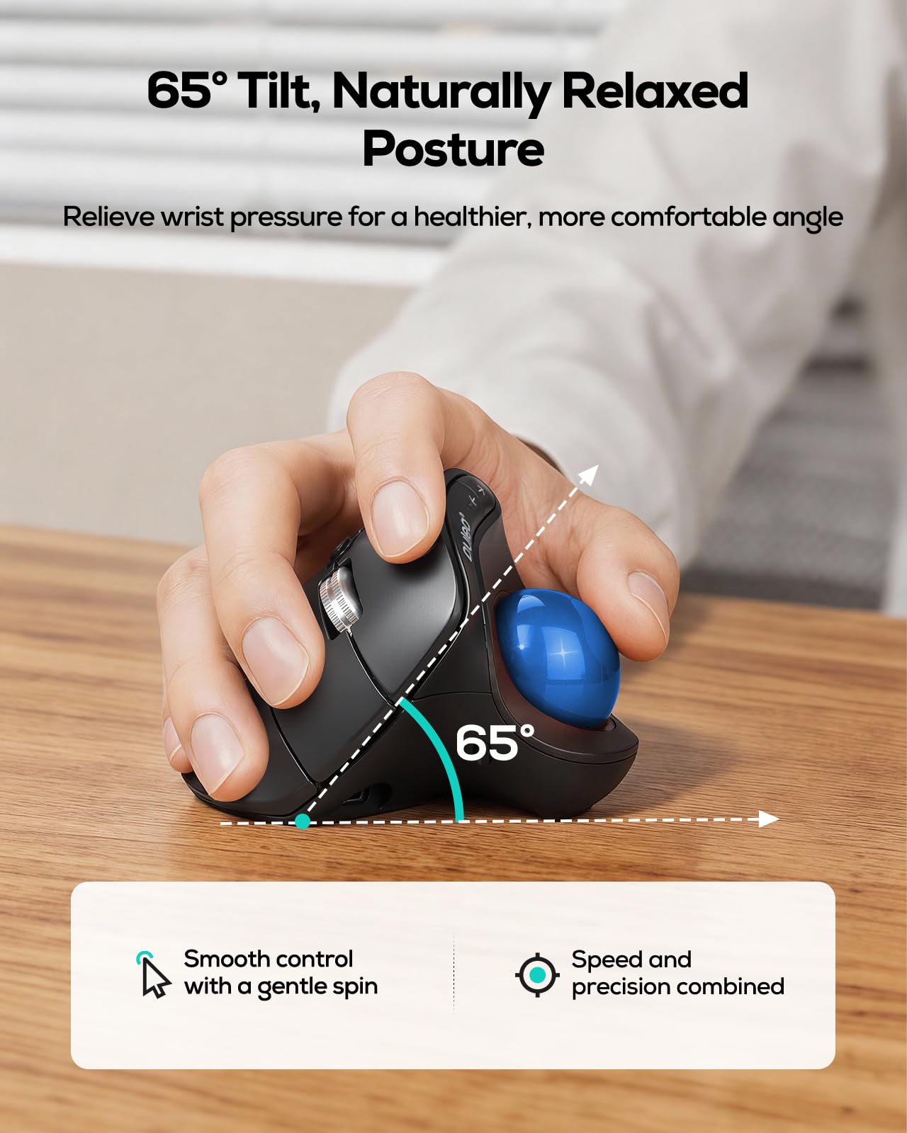 Nulea M514 Souris Trackball Verticale, Ergonomique sans Fil à Contrôle du Pouce, Cliques Silencieux, Connexion 3 Appareils (Bluetooth & USB), Rechargeable pour PC/Mac/Laptop/Tablet, Bleu