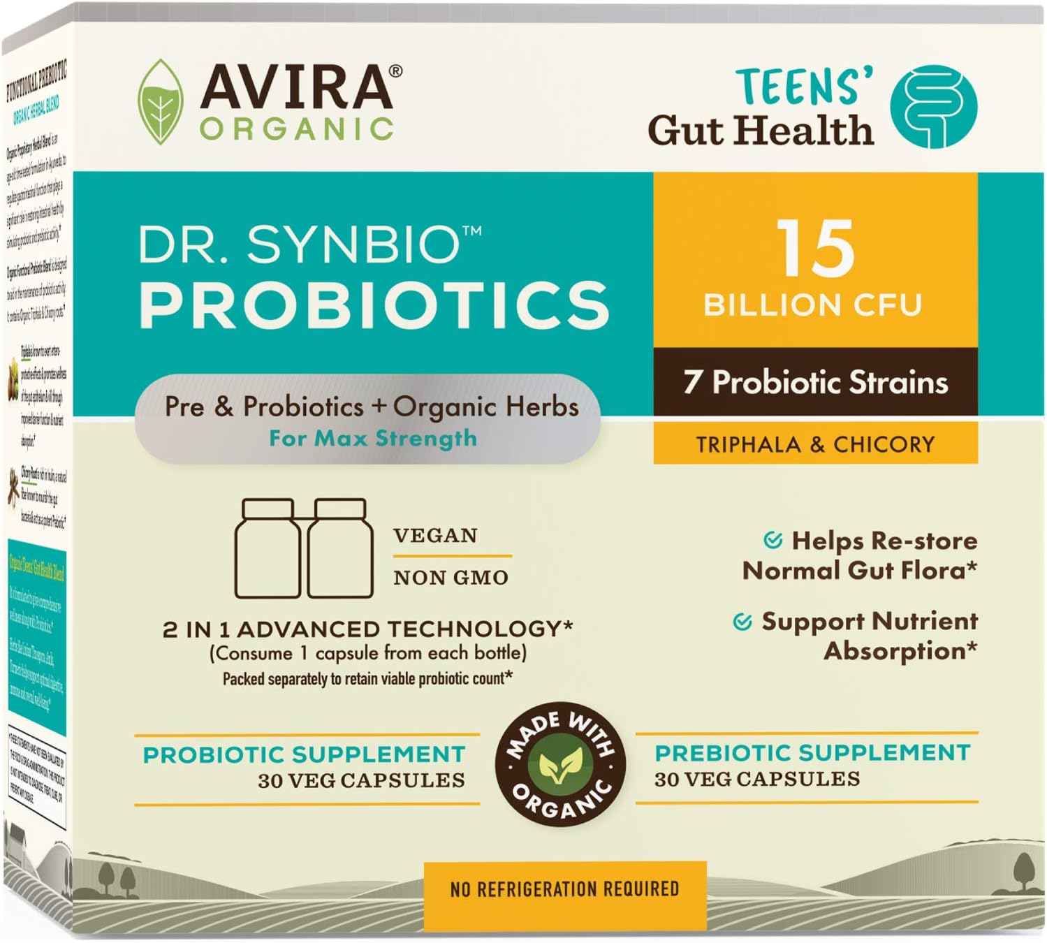 Amazon Com Dr Synbio Teens Gut Health Probiotics Organic Prebiotics Triphala Chicory 15 Billion Cfu 7 Multiple Strains Helps Support Nutrient Absorption Re Store Normal Gut Flora Delayed Release