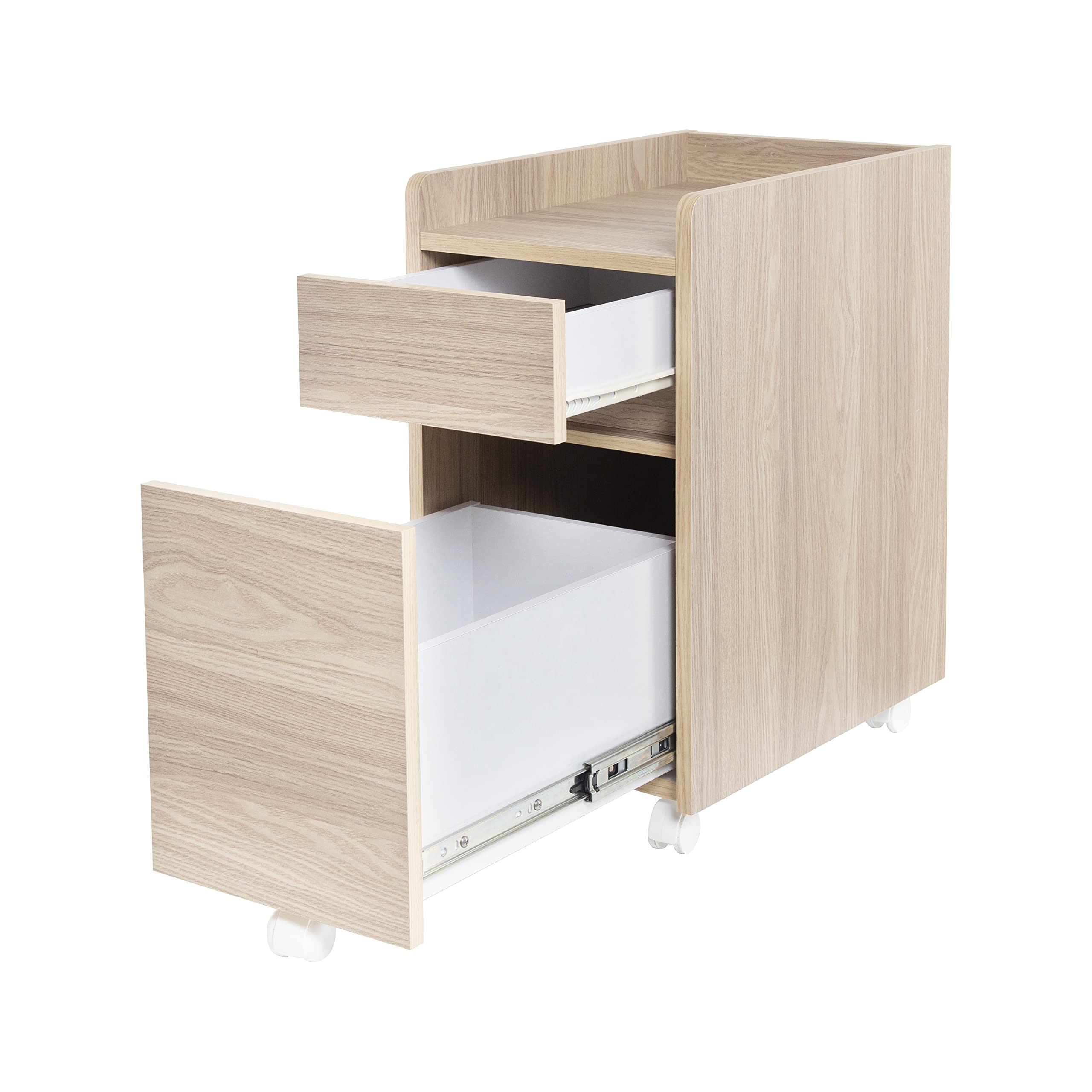 Iris Ohyama, Caisson de Bureau, Placard de Rangement Mobile, avec roulettes, 2 tioirs et 1 étagère, Documents & Dossiers, Montage Facile, Bois Solide, Chambre - Desk Cabinet FDK-3059- Marron Clair