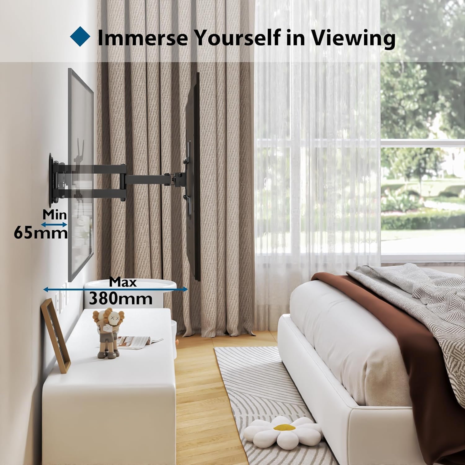 BONTEC Support Mural TV Orientable 13-42 Pouces - Inclinable Rotatif 360° - VESA 200x200 Max 20 Kg - Fixation Écran LED LCD OLED