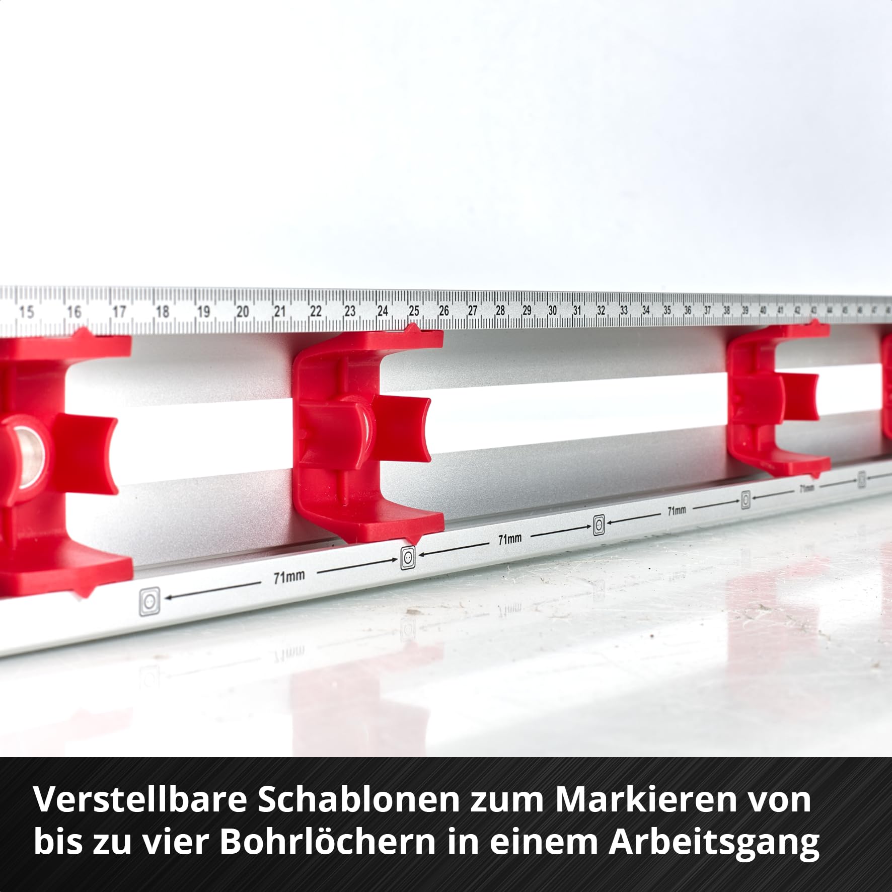 Einhell Markierwasserwaage, 80 cm (präzises Ausrichten und Anzeichnen, 4 verstellbare Schablonen, 2 Libellen, mm-Skala, Steckdosenabstände, robustes Aluminiumprofil)