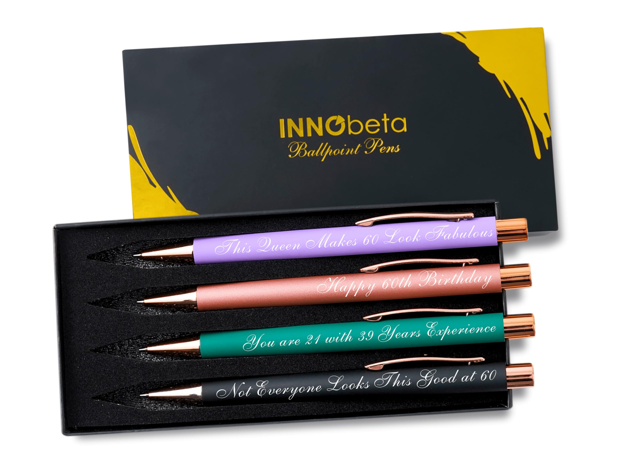 INNObeta 60th Birthday Gifts for Women Her, Ballpoint Pen Set of 4, Funny Birthday Gifts for Mothers, Grandmas