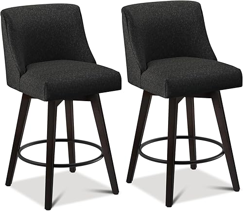 Miniatura 1 de Erdoru Juego de 2 taburetes de bar giratorios, taburetes tapizados modernos de altura de mostrador, taburetes de 26 pulgadas de altura con respaldo,