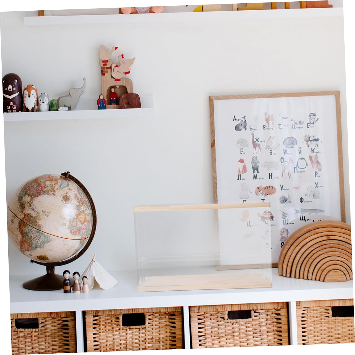 NOLITOY Acrylic Display Rack for Collectibles 2-Layer Dustproof Storage Shelf for Dolls and Figures Trapezoidal Display Stand for Home Decor